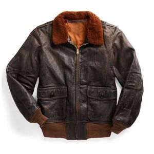 RRL Double RL RALPH LAUREN 2XL Shearling-Collar Leather‎ Jacket Aviation Bomber